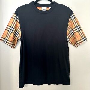 Burberry Women Black Top with Tan Plaid Accent